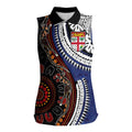 Fiji and Australia Together Women Sleeveless Polo Shirt Kangaroo Aboriginal with Tribal Tapa Hibiscus Half Style - Aussie Hoodie