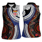 Fiji and Australia Together Women Sleeveless Polo Shirt Kangaroo Aboriginal with Tribal Tapa Hibiscus Half Style - Aussie Hoodie