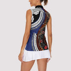 Fiji and Australia Together Women Sleeveless Polo Shirt Kangaroo Aboriginal with Tribal Tapa Hibiscus Half Style - Aussie Hoodie
