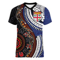 Fiji and Australia Together Women V-Neck T-Shirt Kangaroo Aboriginal with Tribal Tapa Hibiscus Half Style - Aussie Hoodie