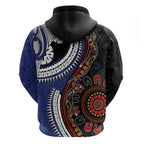 Fiji and Australia Together Zip Hoodie Kangaroo Aboriginal with Tribal Tapa Hibiscus Half Style - Aussie Hoodie