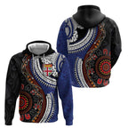 Fiji and Australia Together Zip Hoodie Kangaroo Aboriginal with Tribal Tapa Hibiscus Half Style - Aussie Hoodie