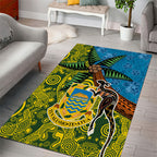 Tuvalu and Australia Together Area Rug Tapa Pattern and Aboriginal mix Culture