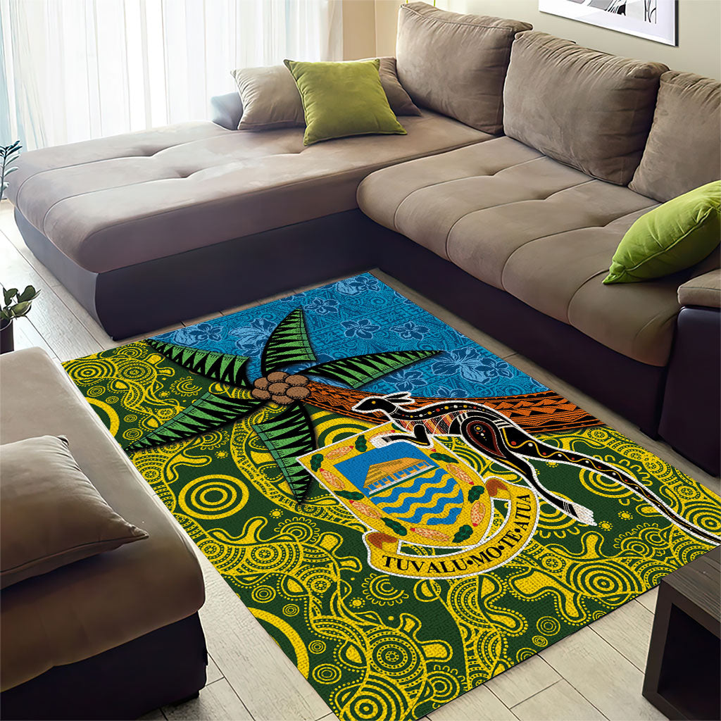 Tuvalu and Australia Together Area Rug Tapa Pattern and Aboriginal mix Culture