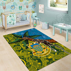 Tuvalu and Australia Together Area Rug Tapa Pattern and Aboriginal mix Culture