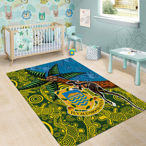 Tuvalu and Australia Together Area Rug Tapa Pattern and Aboriginal mix Culture
