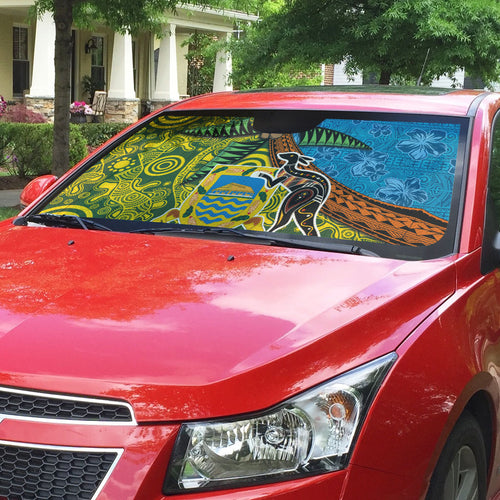 Tuvalu and Australia Together Auto Sun Shade Tapa Pattern and Aboriginal mix Culture