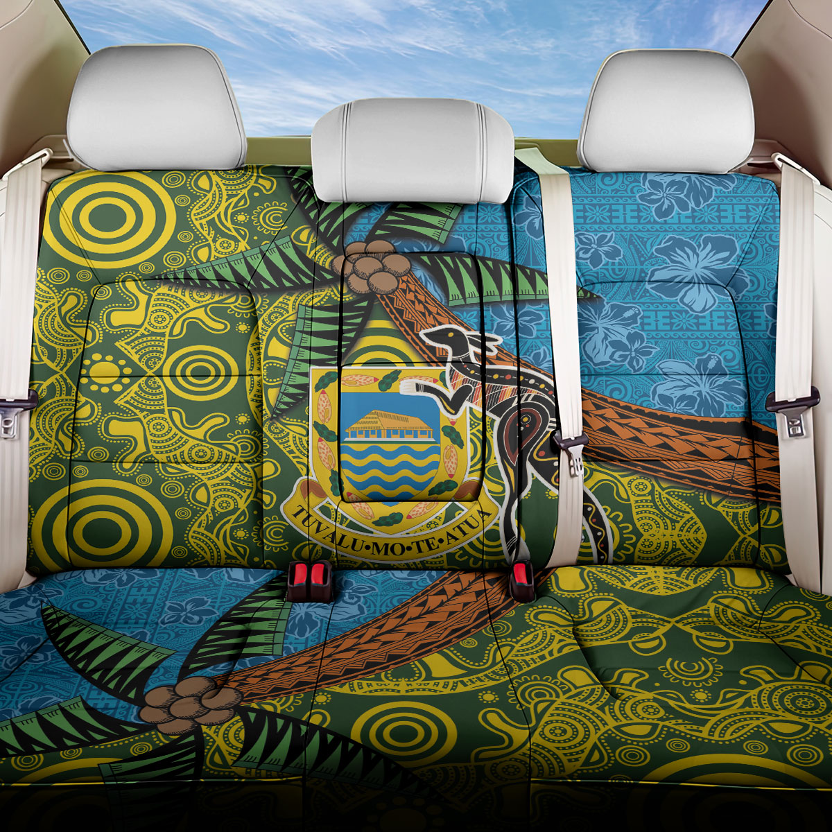 Tuvalu and Australia Together Back Car Seat Cover Tapa Pattern and Aboriginal mix Culture