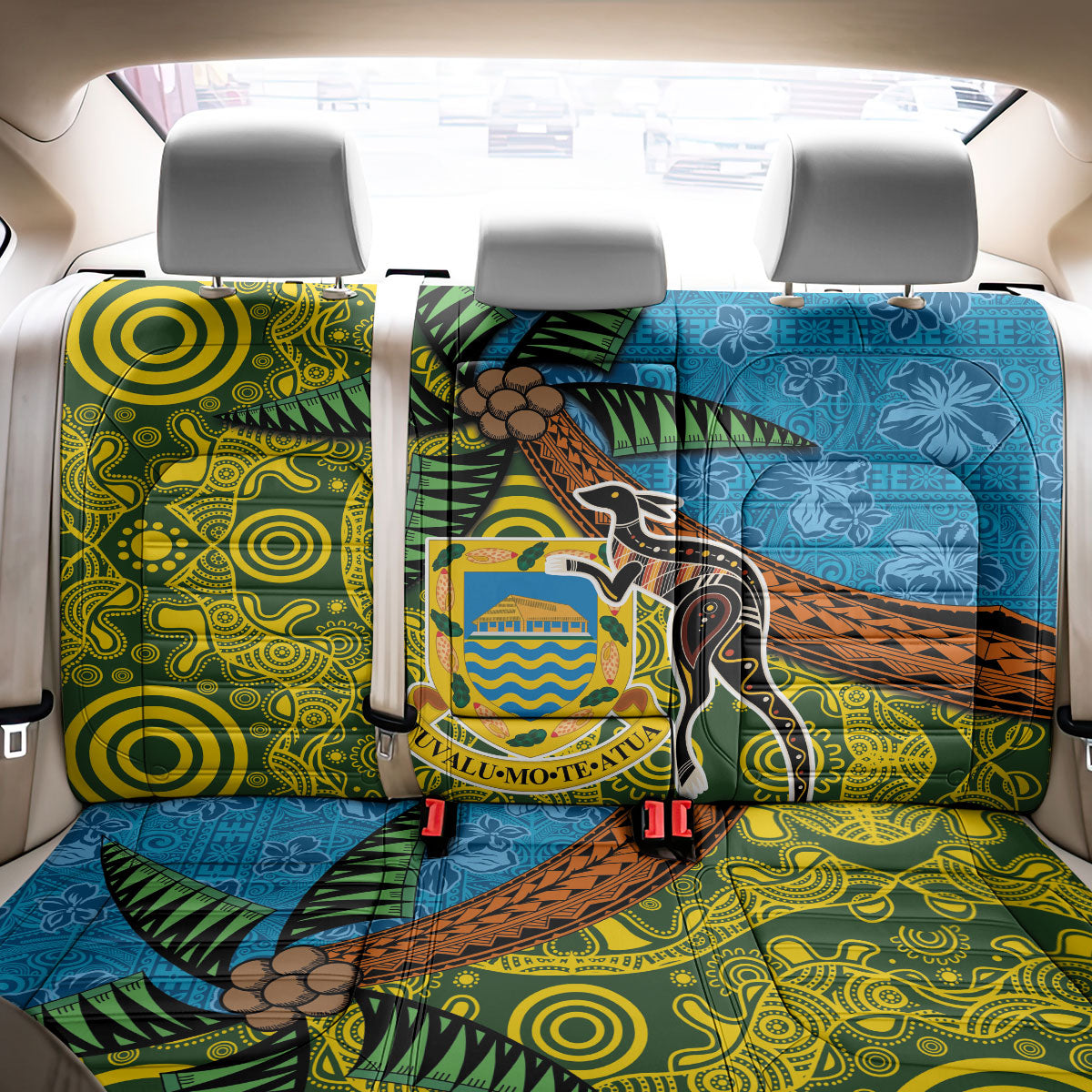 Tuvalu and Australia Together Back Car Seat Cover Tapa Pattern and Aboriginal mix Culture