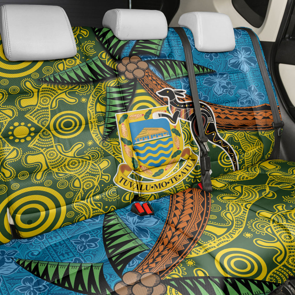 Tuvalu and Australia Together Back Car Seat Cover Tapa Pattern and Aboriginal mix Culture