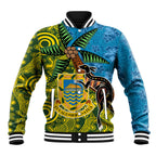 Tuvalu and Australia Together Baseball Jacket Tapa Pattern and Aboriginal mix Culture