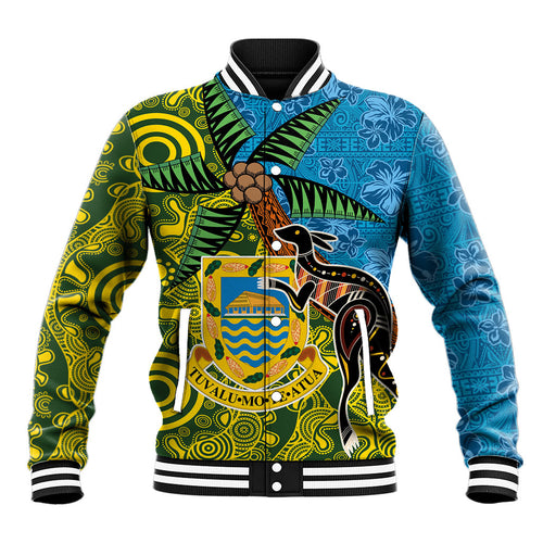 Tuvalu and Australia Together Baseball Jacket Tapa Pattern and Aboriginal mix Culture