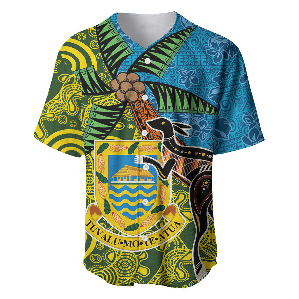 Tuvalu and Australia Together Baseball Jersey Tapa Pattern and Aboriginal mix Culture