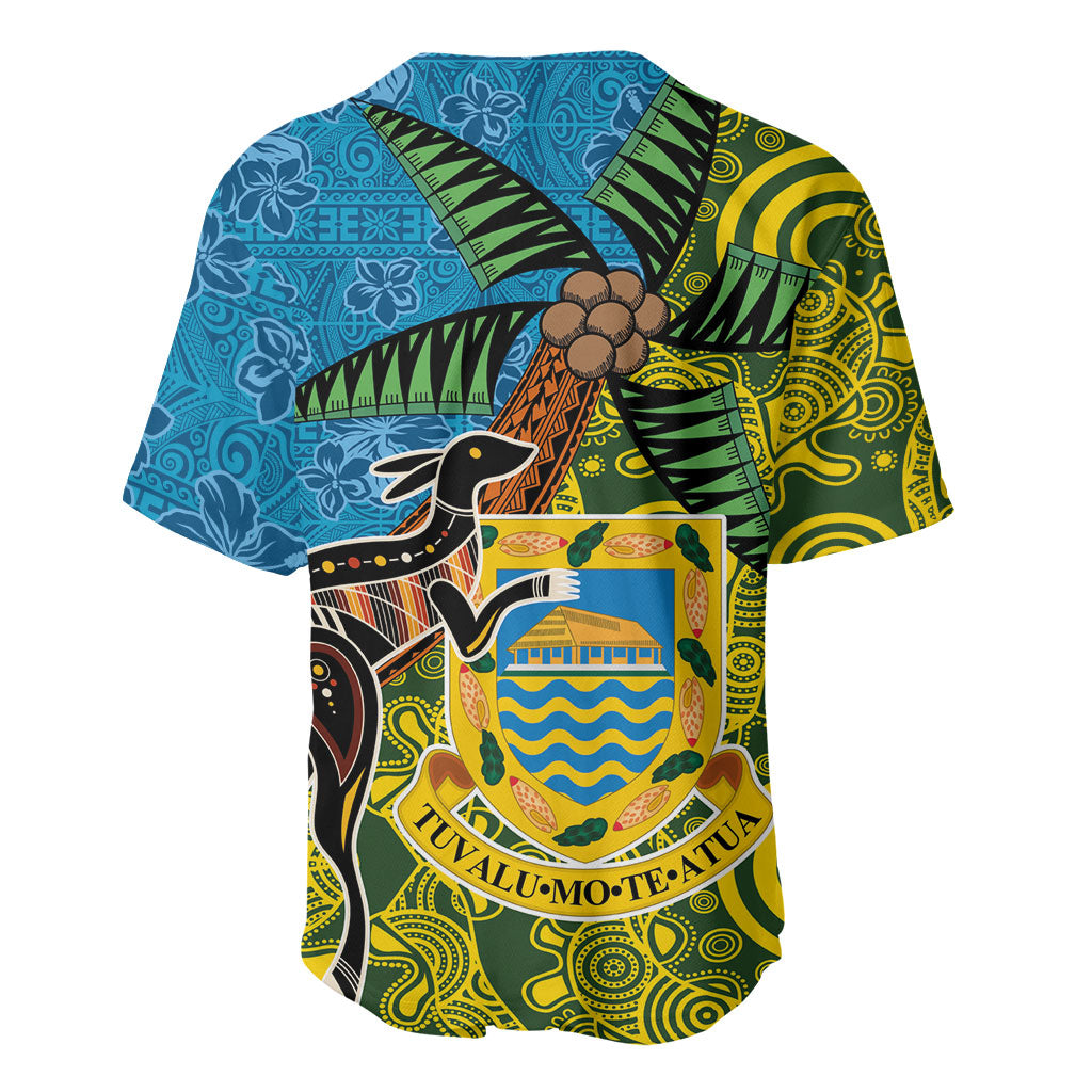 Tuvalu and Australia Together Baseball Jersey Tapa Pattern and Aboriginal mix Culture