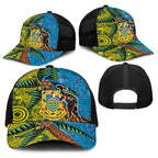 Tuvalu and Australia Together Baseball Net Cap Tapa Pattern and Aboriginal mix Culture