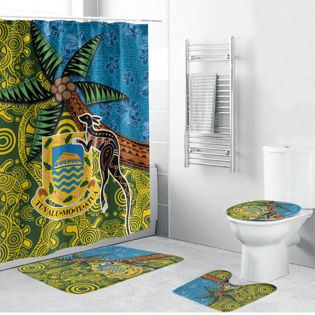 Tuvalu and Australia Together Bathroom Set Tapa Pattern and Aboriginal mix Culture