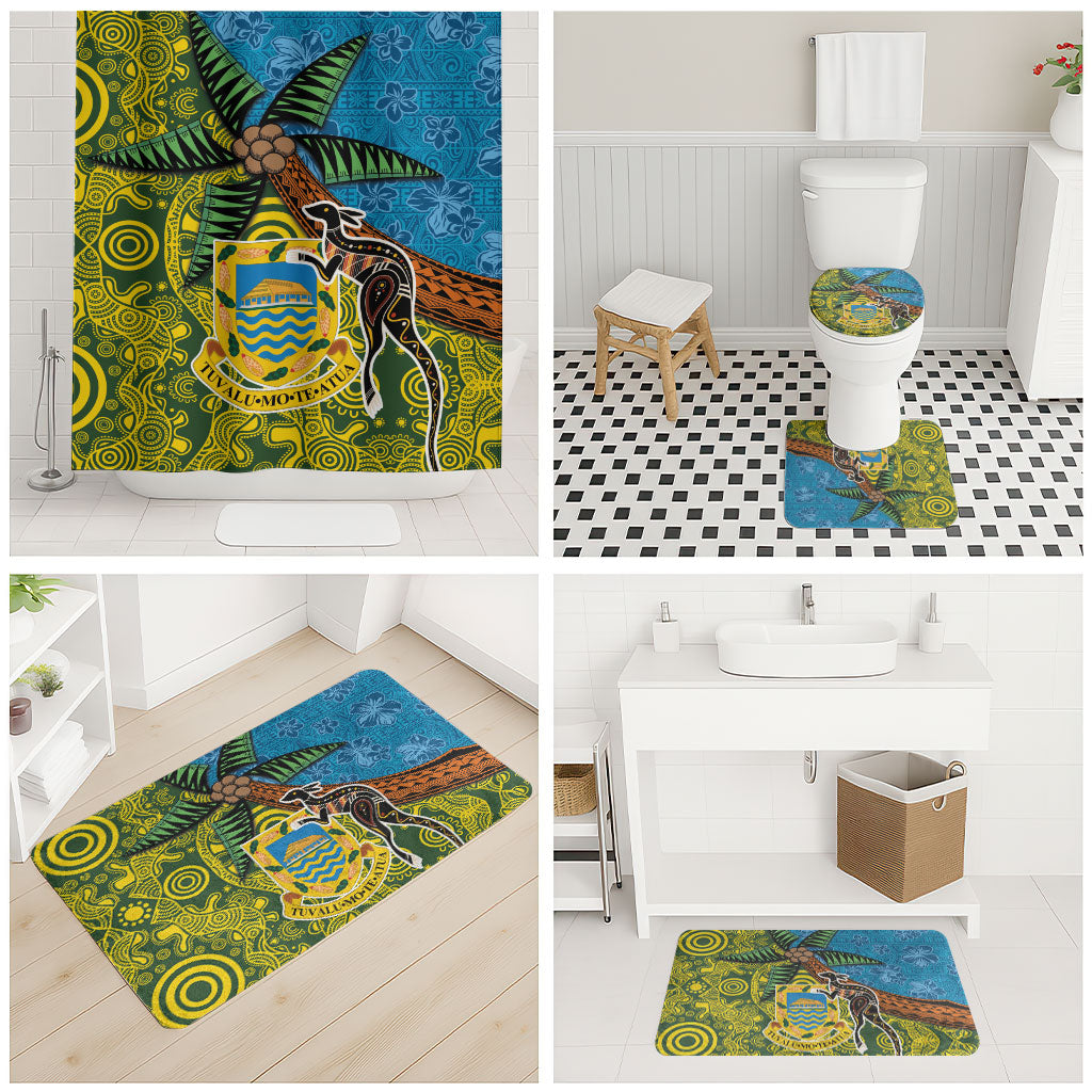 Tuvalu and Australia Together Bathroom Set Tapa Pattern and Aboriginal mix Culture