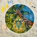 Tuvalu and Australia Together Beach Blanket Tapa Pattern and Aboriginal mix Culture
