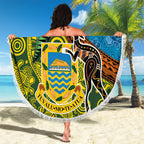 Tuvalu and Australia Together Beach Blanket Tapa Pattern and Aboriginal mix Culture