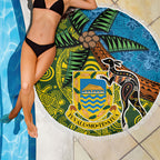Tuvalu and Australia Together Beach Blanket Tapa Pattern and Aboriginal mix Culture