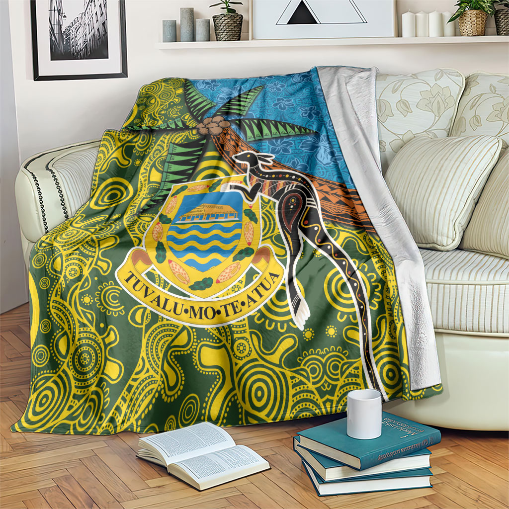 Tuvalu and Australia Together Blanket Tapa Pattern and Aboriginal mix Culture