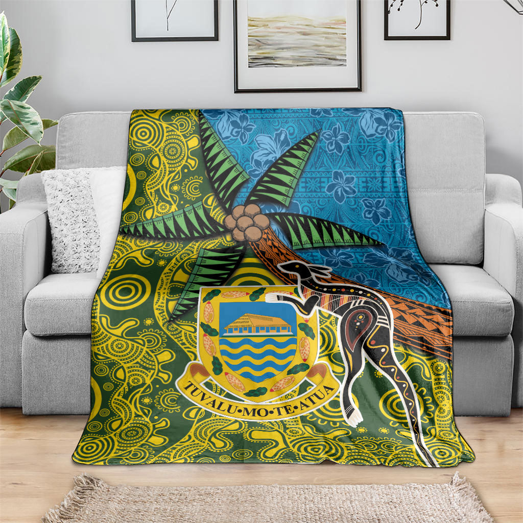 Tuvalu and Australia Together Blanket Tapa Pattern and Aboriginal mix Culture