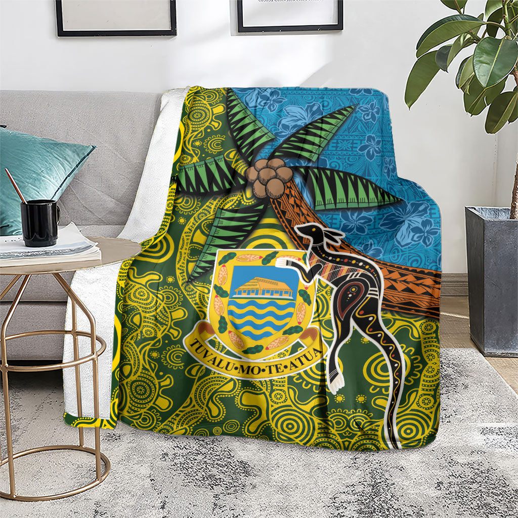 Tuvalu and Australia Together Blanket Tapa Pattern and Aboriginal mix Culture