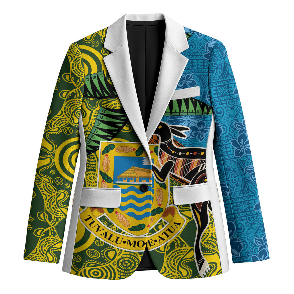 Tuvalu and Australia Together Blazer Tapa Pattern and Aboriginal mix Culture