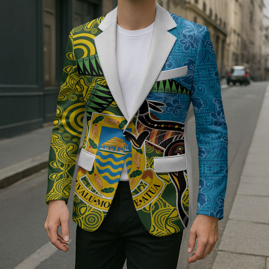 Tuvalu and Australia Together Blazer Tapa Pattern and Aboriginal mix Culture