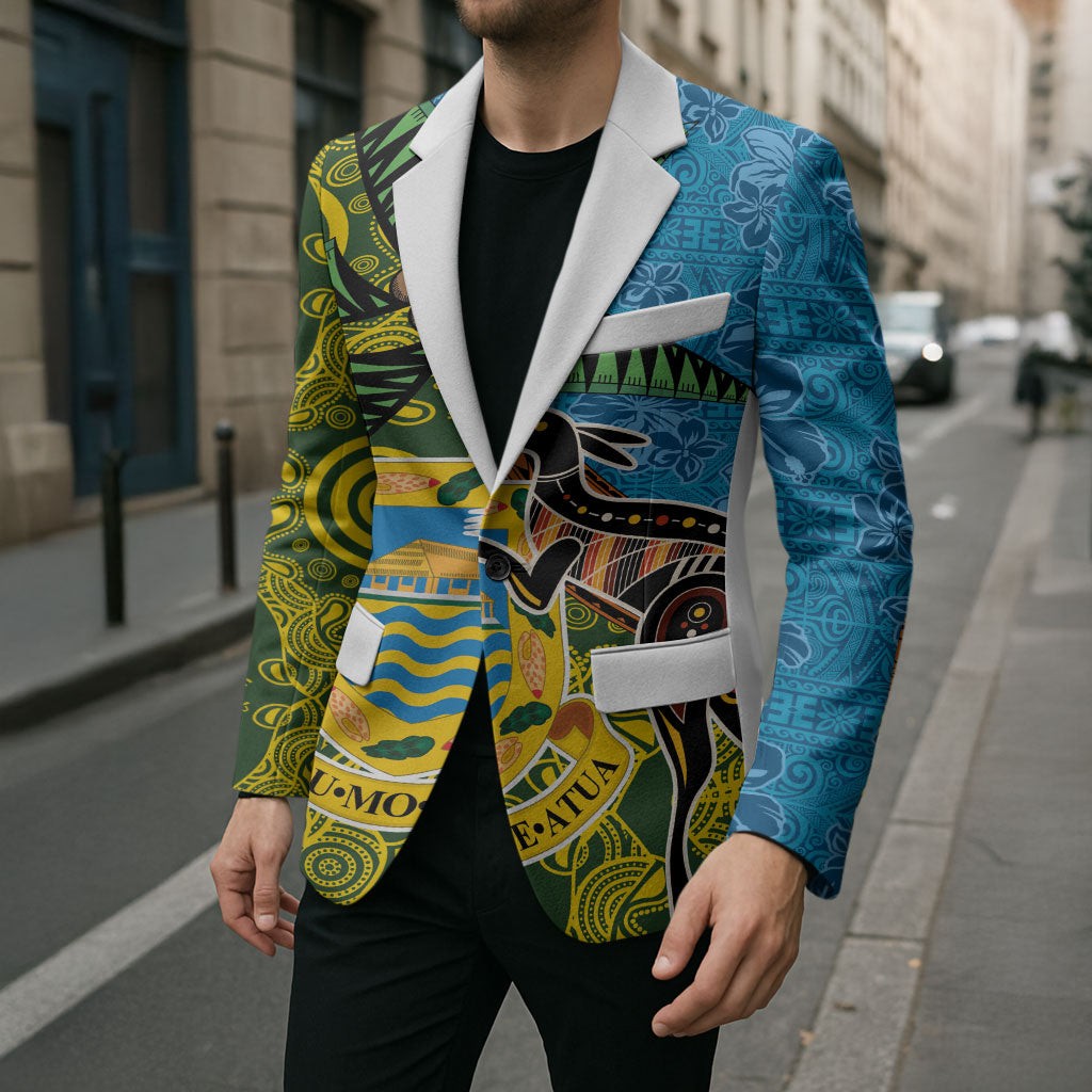 Tuvalu and Australia Together Blazer Tapa Pattern and Aboriginal mix Culture