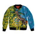 Tuvalu and Australia Together Bomber Jacket Tapa Pattern and Aboriginal mix Culture