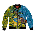 Tuvalu and Australia Together Bomber Jacket Tapa Pattern and Aboriginal mix Culture
