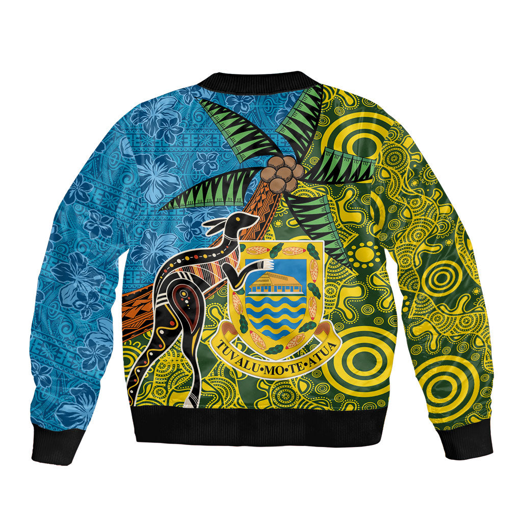 Tuvalu and Australia Together Bomber Jacket Tapa Pattern and Aboriginal mix Culture