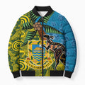 Tuvalu and Australia Together Bomber Puffer Jacket Tapa Pattern and Aboriginal mix Culture