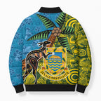 Tuvalu and Australia Together Bomber Puffer Jacket Tapa Pattern and Aboriginal mix Culture