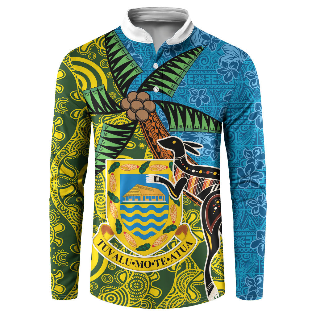 Tuvalu and Australia Together Button Sweatshirt Tapa Pattern and Aboriginal mix Culture
