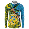 Tuvalu and Australia Together Button Sweatshirt Tapa Pattern and Aboriginal mix Culture