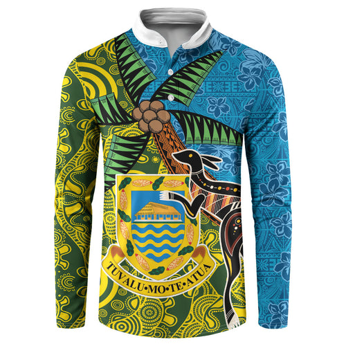 Tuvalu and Australia Together Button Sweatshirt Tapa Pattern and Aboriginal mix Culture