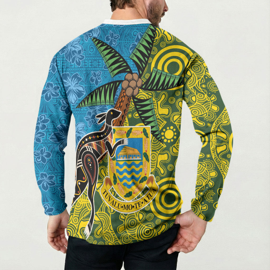 Tuvalu and Australia Together Button Sweatshirt Tapa Pattern and Aboriginal mix Culture