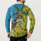 Tuvalu and Australia Together Button Sweatshirt Tapa Pattern and Aboriginal mix Culture