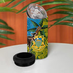 Tuvalu and Australia Together 4 in 1 Can Cooler Tumbler Tapa Pattern and Aboriginal mix Culture