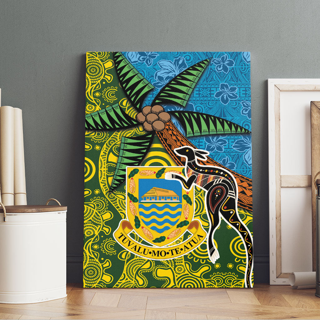 Tuvalu and Australia Together Canvas Wall Art Tapa Pattern and Aboriginal mix Culture