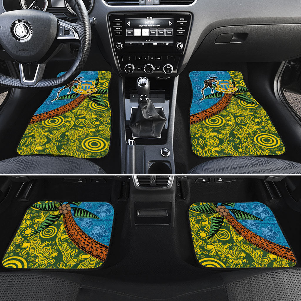 Tuvalu and Australia Together Car Mats Tapa Pattern and Aboriginal mix Culture