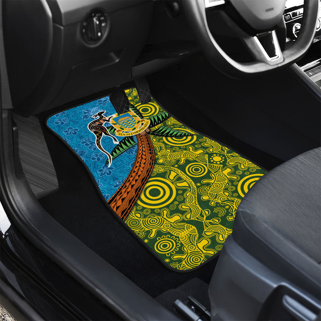 Tuvalu and Australia Together Car Mats Tapa Pattern and Aboriginal mix Culture