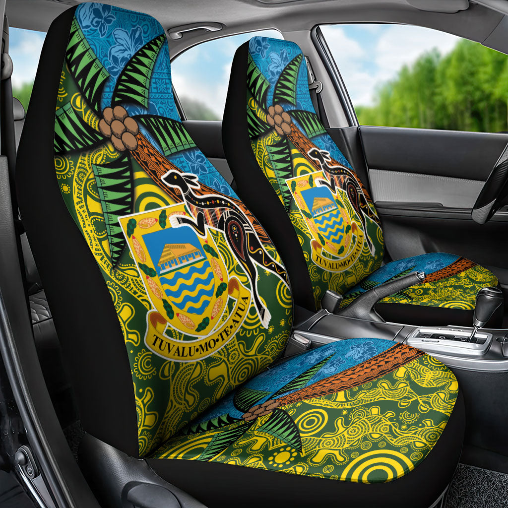 Tuvalu and Australia Together Car Seat Cover Tapa Pattern and Aboriginal mix Culture
