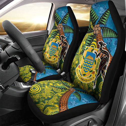Tuvalu and Australia Together Car Seat Cover Tapa Pattern and Aboriginal mix Culture