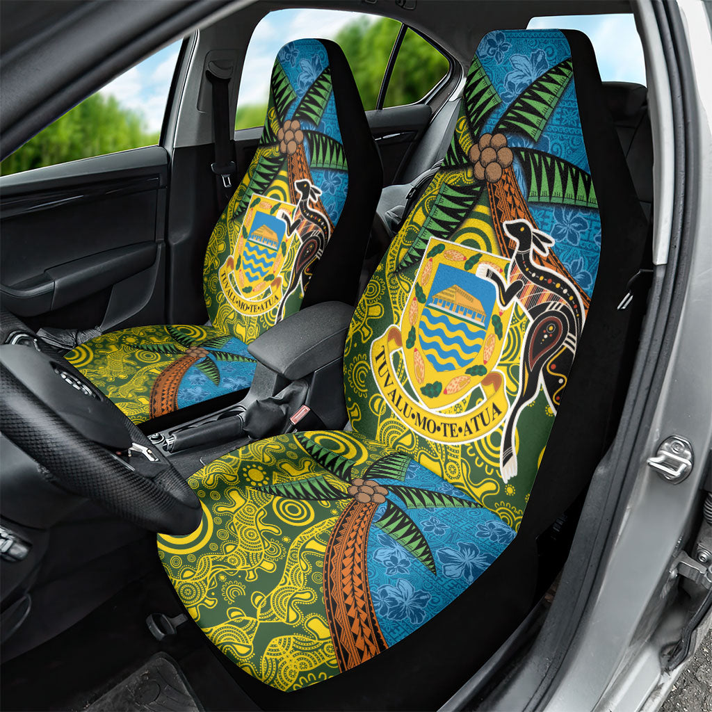 Tuvalu and Australia Together Car Seat Cover Tapa Pattern and Aboriginal mix Culture