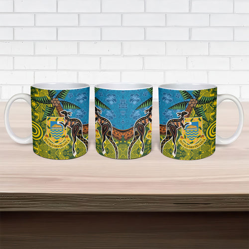 Tuvalu and Australia Together Ceramic Mug Tapa Pattern and Aboriginal mix Culture