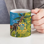 Tuvalu and Australia Together Ceramic Mug Tapa Pattern and Aboriginal mix Culture