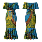 Tuvalu and Australia Together Couples Matching Mermaid Dress and Hawaiian Shirt Tapa Pattern and Aboriginal mix Culture
